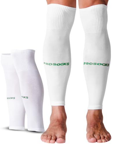 Prosocks Armor Meião Cortado Futebol Profissional com Compressão Sem Pé Tamanho Único 38-45 - Branco/Verde Escuro